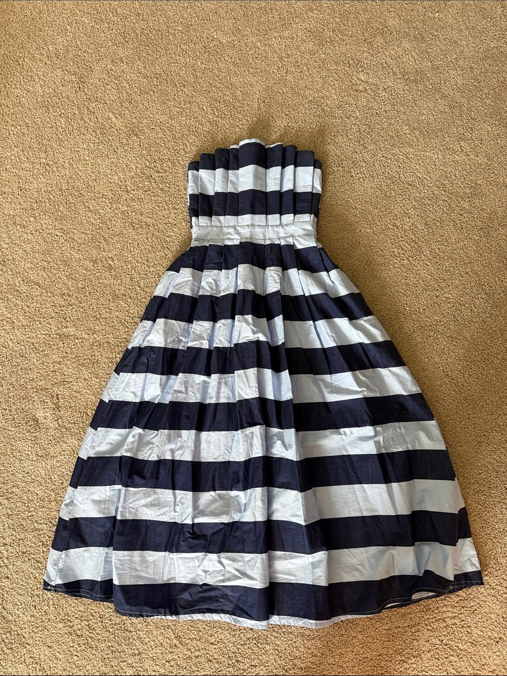 entro Navy and White Strapless Horizontal-Stripe Formal Dress